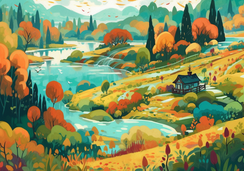 小清新美丽乡村山野田地彩色风景手绘,插画/手绘图,插画/手绘图库,插画/手绘图下载,插画/手绘
